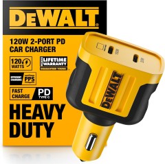 🚗 DEWALT Heavy Duty USB-C Car Charger – 120W Fast Charging (2-Port)