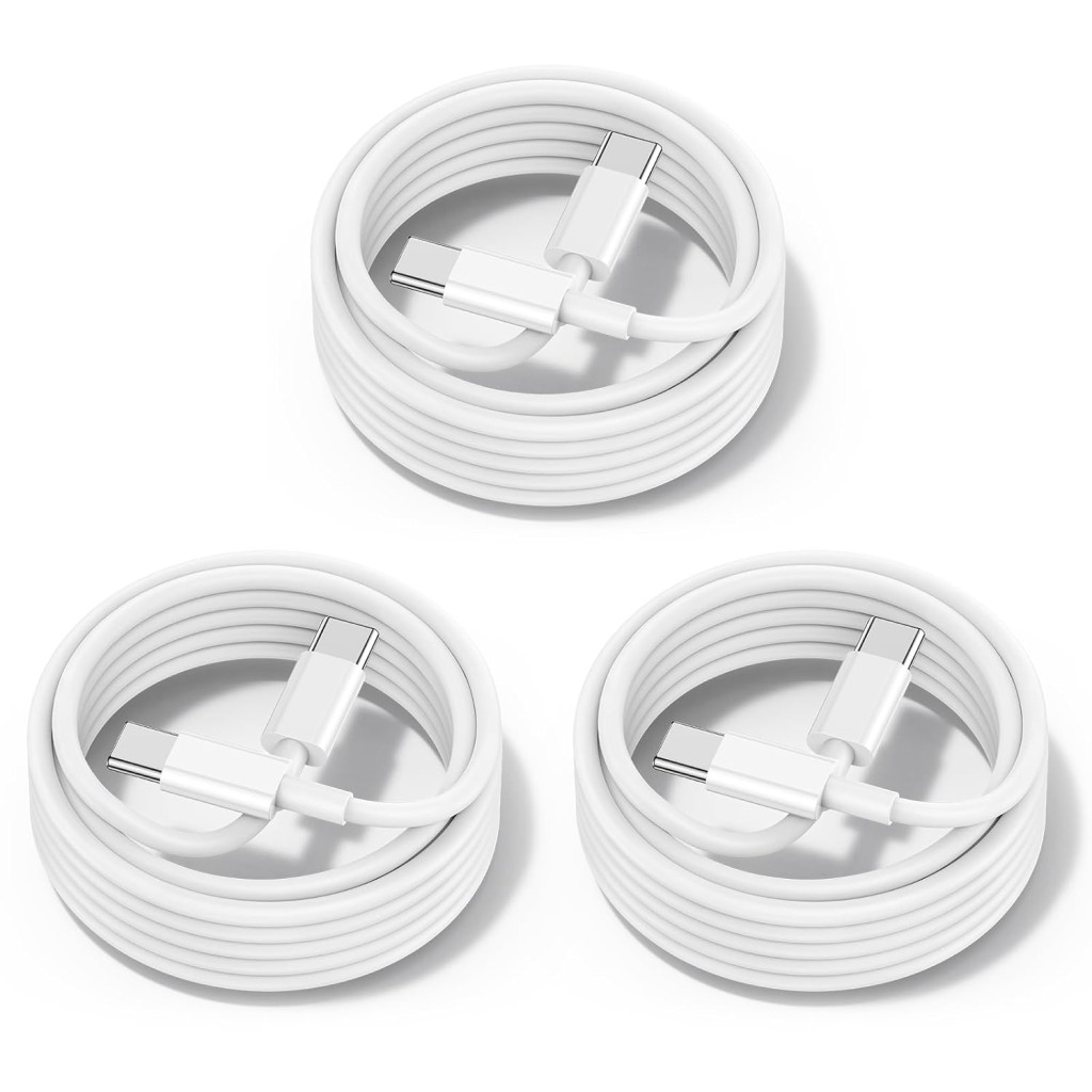 60W USB-C to USB-C Cable [3-Pack] – 6FT Fast Charging Cord (White)