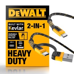 🔌 10 Foot Cable DEWALT Heavy Duty 2-in-1 Charging Cable (60W PD, USB-C + USB Adapter)
