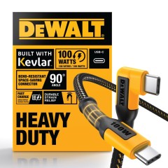 DEWALT 90° Angled USB-C Cable – 100W Heavy Duty Jobsite Charger (4FT)