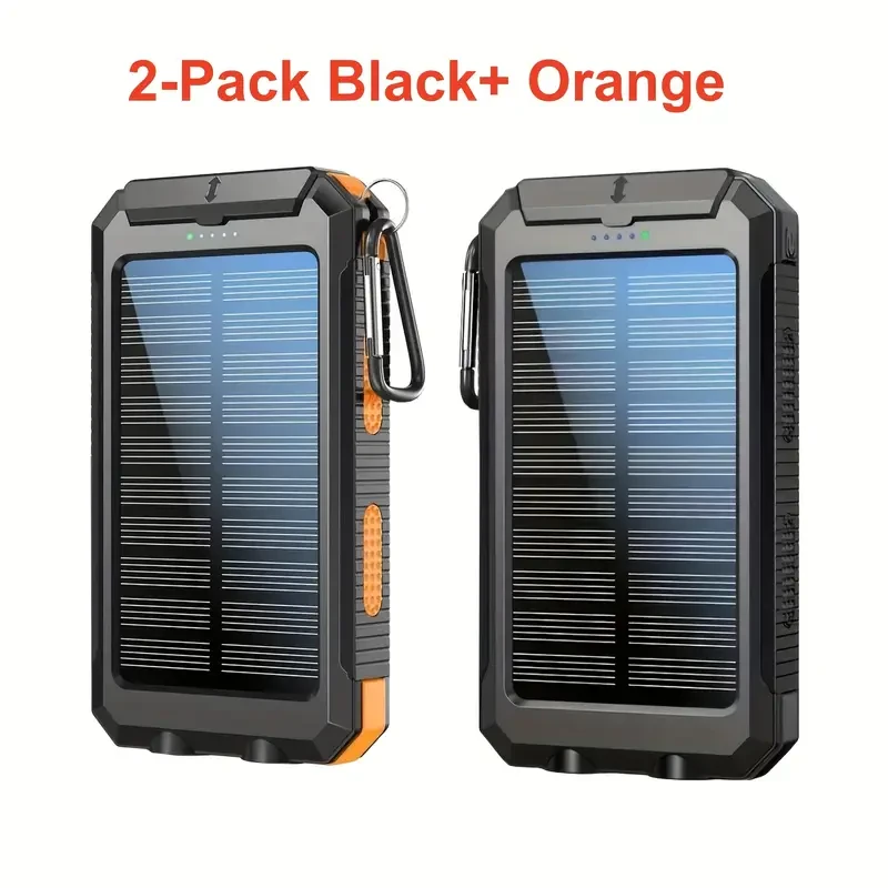 2-Pack Solar Power Bank – 20,000mAh Portable Dual USB Fast Charging Battery Pack with LED Flashlight