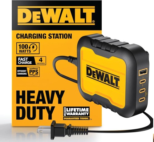 DEWALT Heavy Duty 4-Port USB-C Charger Block, 100W Fast Charging Hub with 6ft Power Cord