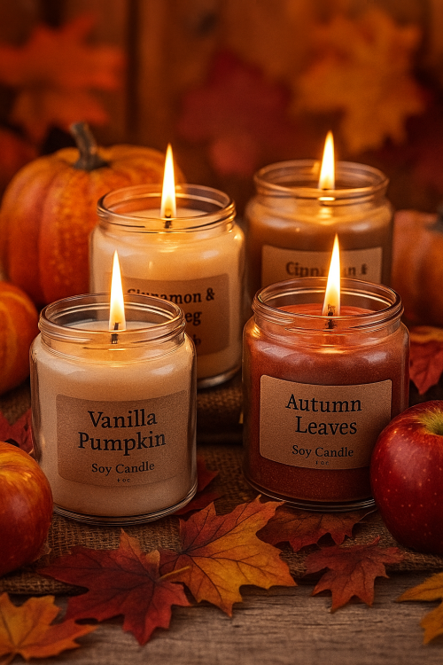 🍁 Aredenua Fall Candle Set – 4-Pack Soy Scented Candles (Pumpkin, Cinnamon, Apples & Autumn Leaves)