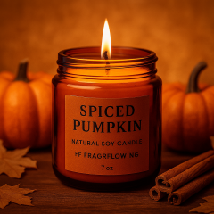🎃 Spiced Pumpkin Soy Candle – Fall Aromatherapy Candle (7 oz, Amber Jar)