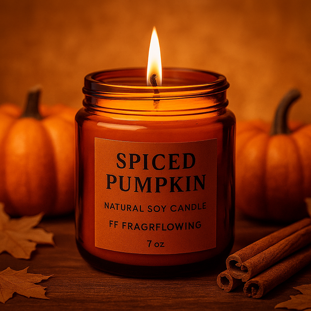 🎃 Spiced Pumpkin Soy Candle – Fall Aromatherapy Candle (7 oz, Amber Jar)