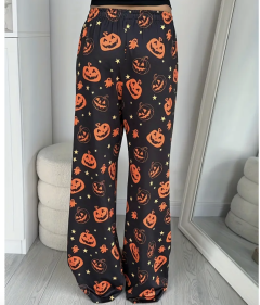 Halloween Bat Print Wide-Leg PJ Pants