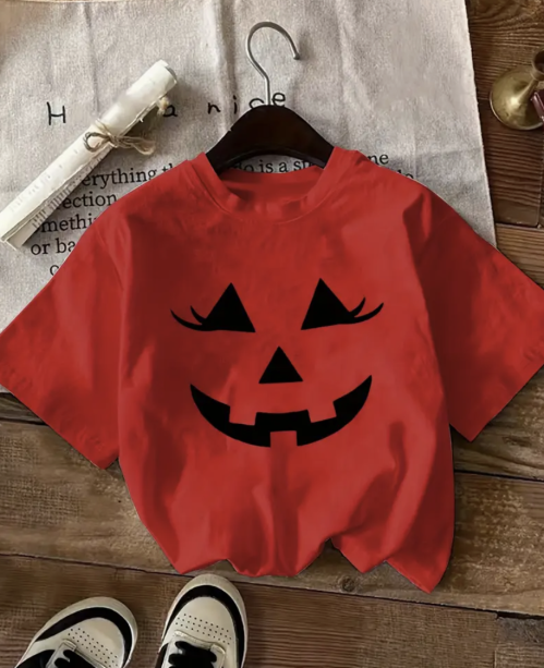 Light Gray Halloween Pumpkin Face Graphic T-Shirt