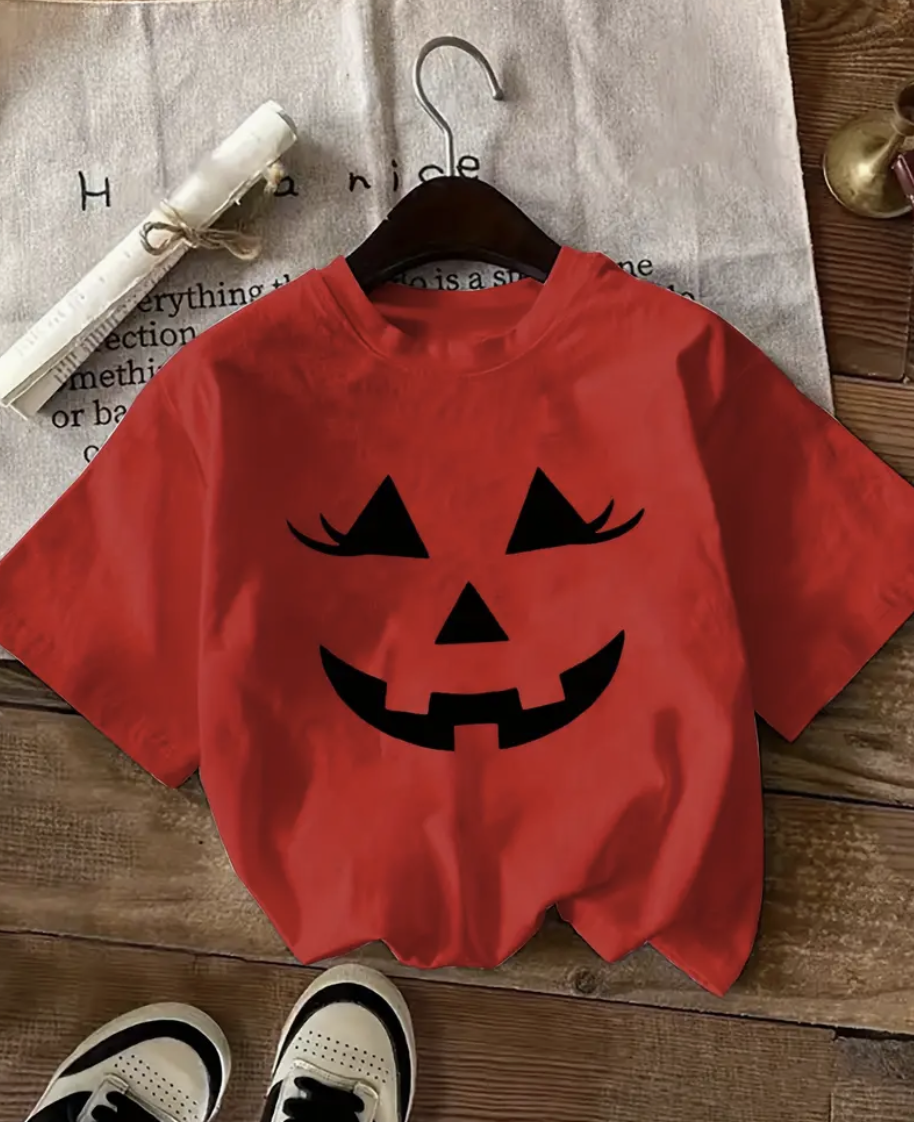 Light Gray Halloween Pumpkin Face Graphic T-Shirt