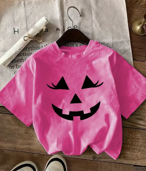 Dark Pink Halloween Pumpkin Face Graphic T-Shirt