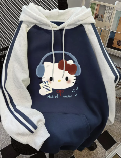 Navy and Blue Women’s Hello Kitty Block Fleece-Lined Hoodie