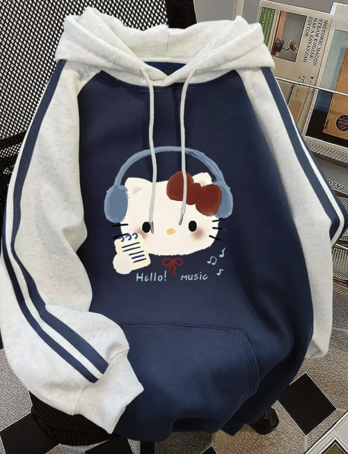 Navy and Blue Women’s Hello Kitty Block Fleece-Lined Hoodie