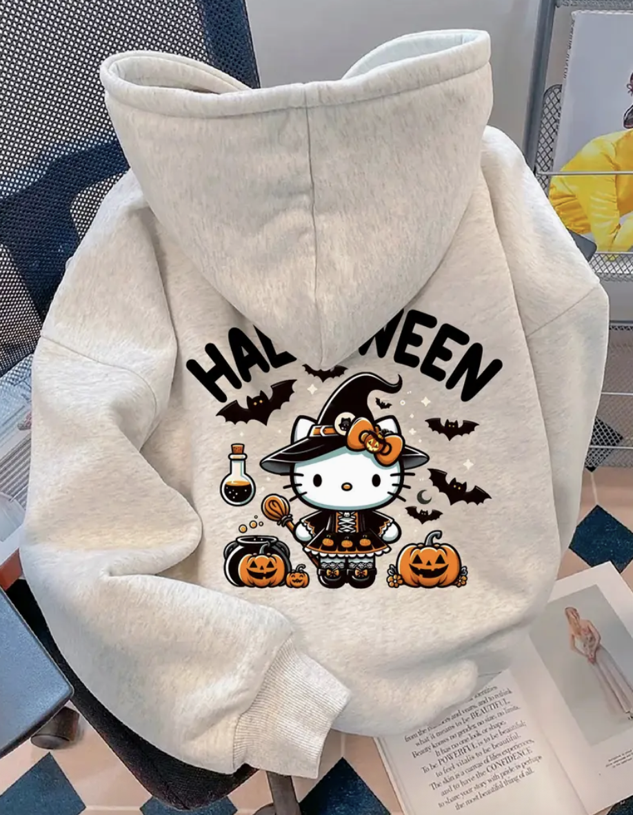 Hello Kitty Halloween Hoodie (Grey, Orange & Black)