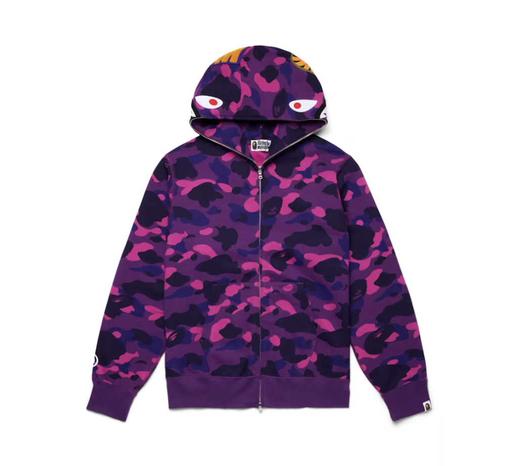 Purple BAPE Color Camo Shark Full Zip Hoodie