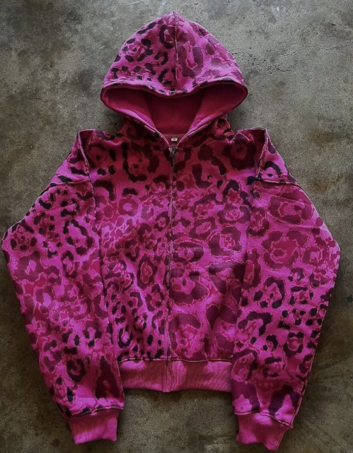 Pink Leopard Print Hooded Cardigan