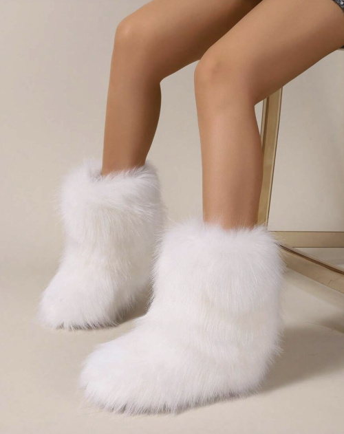 White Women’s Faux Fur Boots
