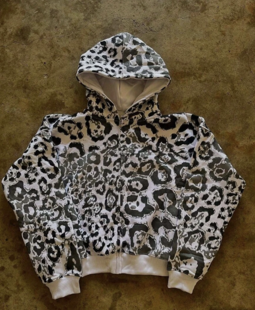 White Leopard Print Hooded Cardigan