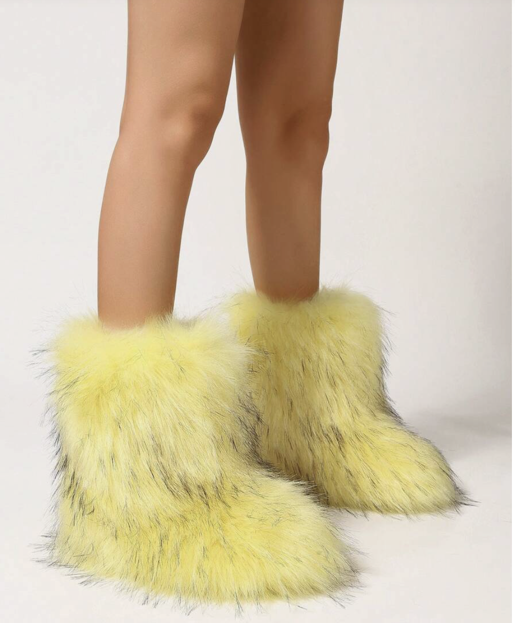 Yellow Faux Fur Boots