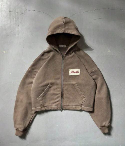 Brown Printed Zipper Jacket