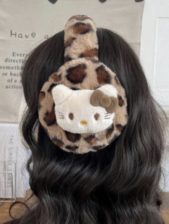 Brown Hello Kitty Leopard Earmuffs
