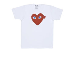 White Comme des Garcons PLAY Play Red Heart Blue Eyes T-shirt