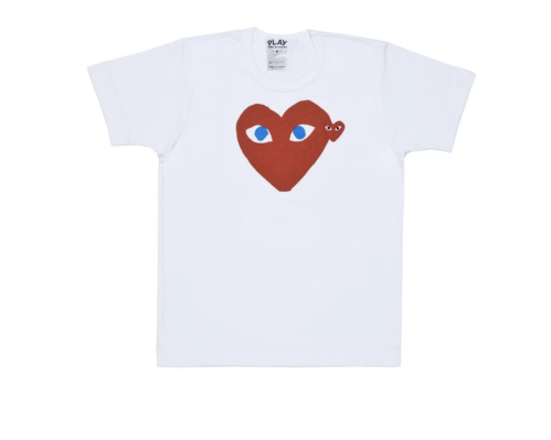 White Comme des Garcons PLAY Play Red Heart Blue Eyes T-shirt