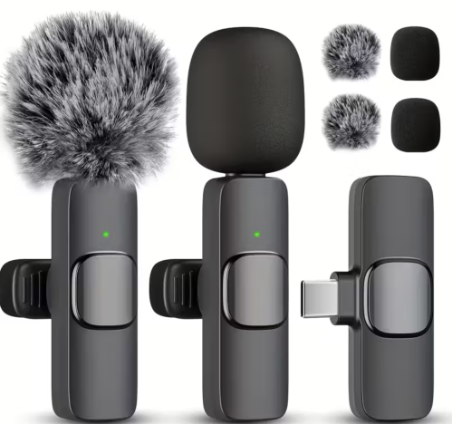 2PCS Wireless Lavalier Microphone for Android – Noise Cancelling, Plug & Play