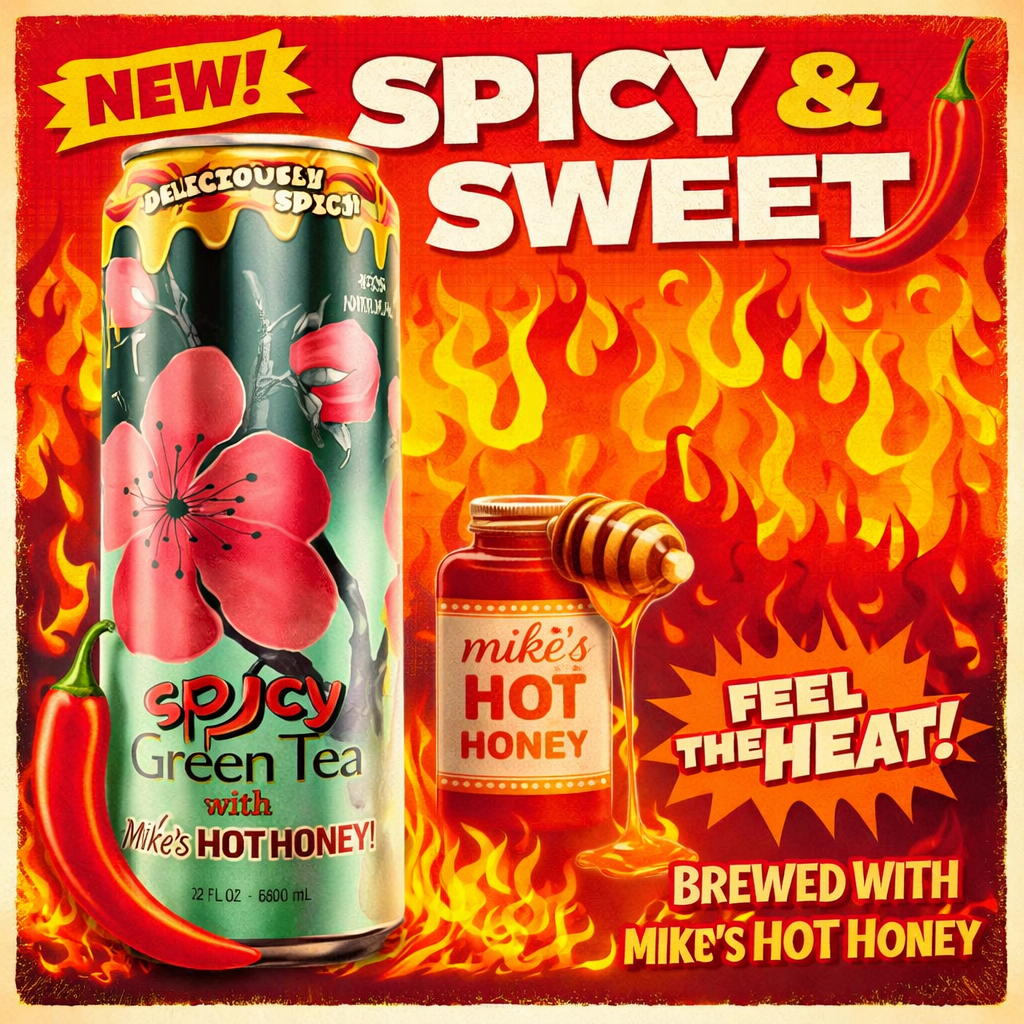 AriZona Spicy Green Tea with Mike’s Hot Honey – Big Can, 22 Fl Oz (Pack of 12)