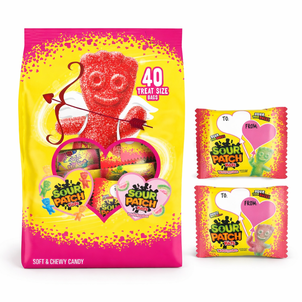 SOUR PATCH KIDS Original & Watermelon Valentine’s Day Variety Pack – 40 Snack Packs Bulk Soft & Chewy Candy