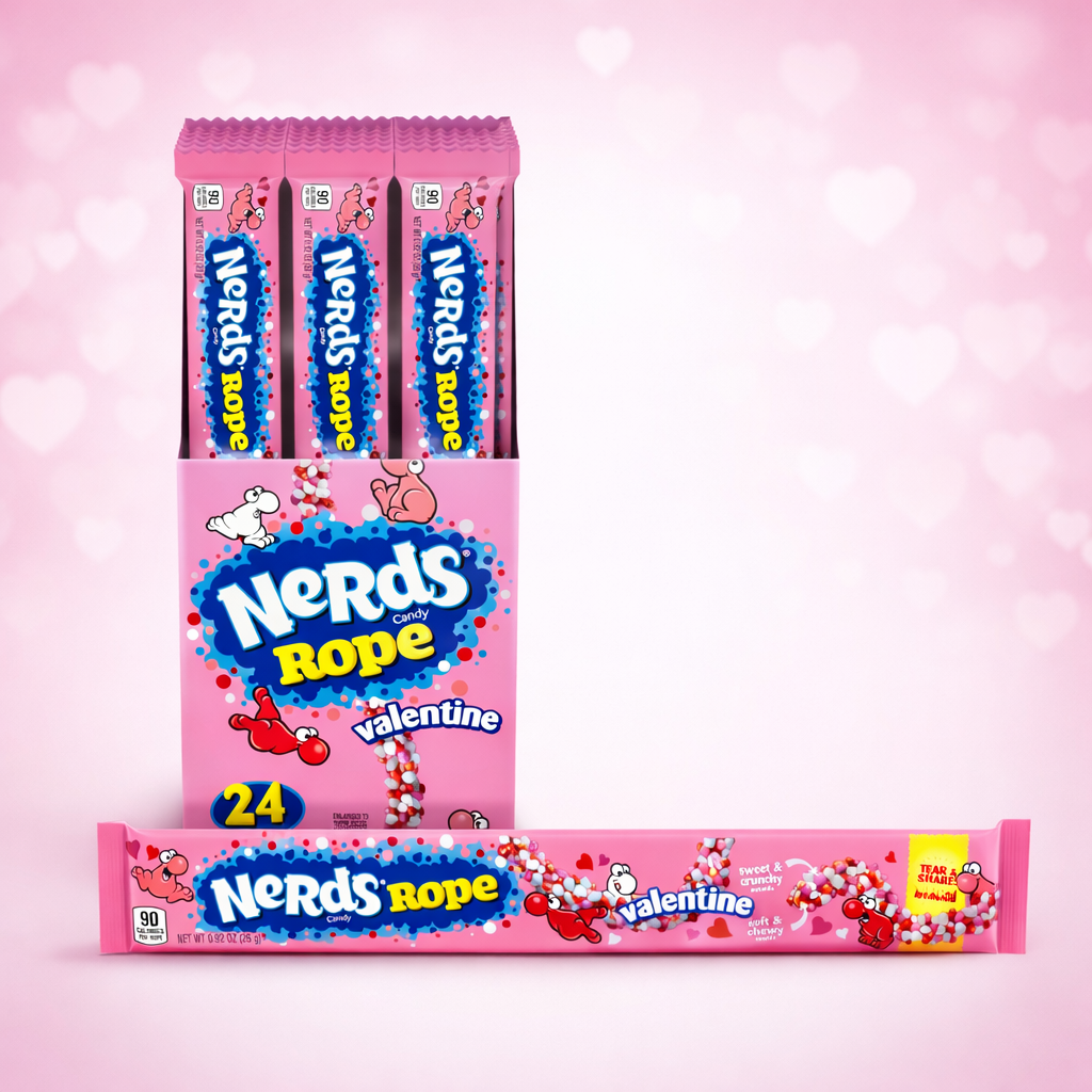 NERDS Rope Valentine Candy 0.92oz – Pack of 24 Individually Wrapped Sweet & Sour Pink White Red Ropes