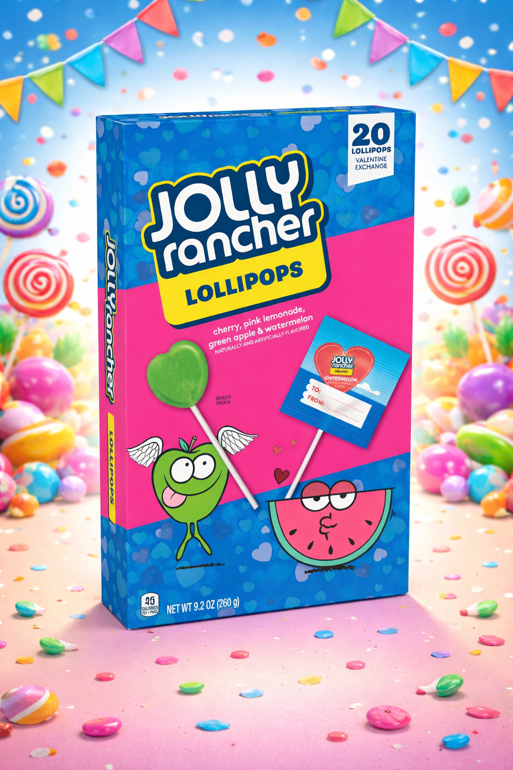 JOLLY RANCHER Assorted Fruit Flavored Valentine’s Lollipops 9.2oz Box – 20 Pieces