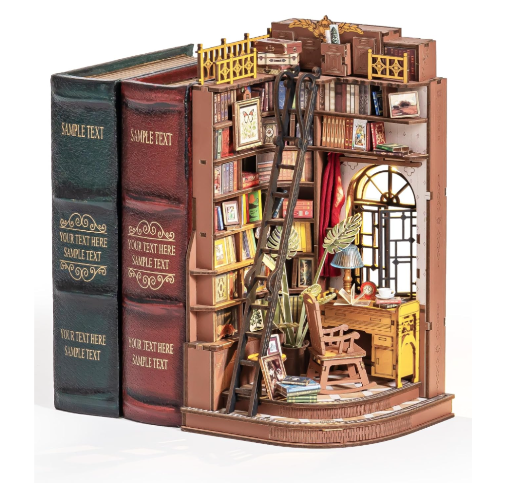 ROBOTIME TGE02 DIY Bookknock Kit, Dollhouse Kit, Miniature House Kit, 3D Wood, Puzzle, Wood, Handmade, Crafts, Book Stand