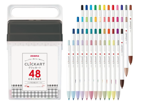 Zebra Water-Based Marker, Clickert, Set of 48 Colors, Case Included