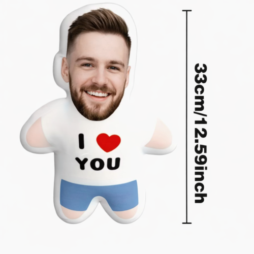 Plush Doll “I Love You” Pillow – Custom Photo Soft Polyester Cushion Gift