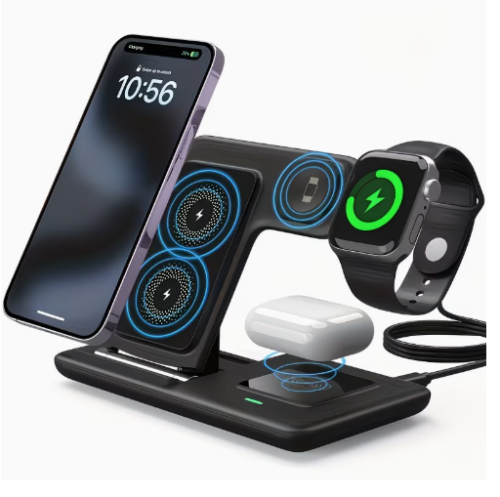 3-in-1 Foldable 15W Magnetic Wireless Charging Dock with QC3.0 Adapter – Fast Charge Stand for iPhone & iWatch Ultra9
