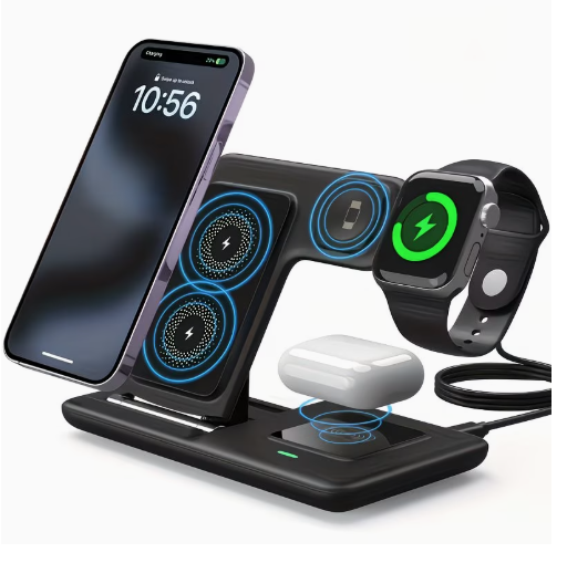 3-in-1 Foldable 15W Magnetic Wireless Charging Dock with QC3.0 Adapter – Fast Charge Stand for iPhone & iWatch Ultra9