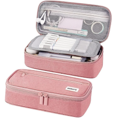 Horizontal Pencil Bag - Large Pencil Case, Pink, Pencil Pouch with Zipper Compartment, Aesthetic Pencil Case for Adults,