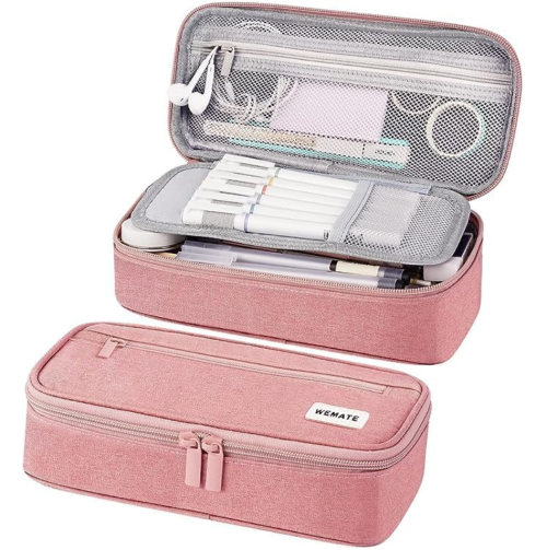 Horizontal Pencil Bag - Large Pencil Case, Pink, Pencil Pouch with Zipper Compartment, Aesthetic Pencil Case for Adults,