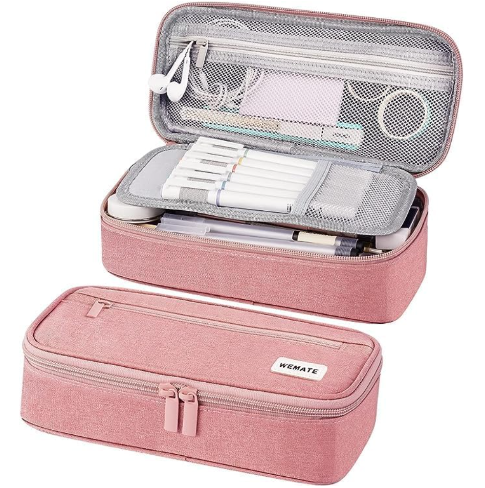 Horizontal Pencil Bag - Large Pencil Case, Pink, Pencil Pouch with Zipper Compartment, Aesthetic Pencil Case for Adults,