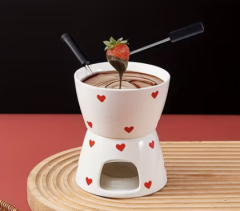 Heart Print Ceramic Fondue Set