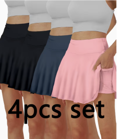 4PCS High-Waist Sports Skirts with Pockets