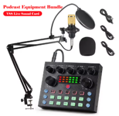 Podcast Equipment Bundle – Live Sound Card with Microphone, Voice Changer & Audio Interface for Streaming