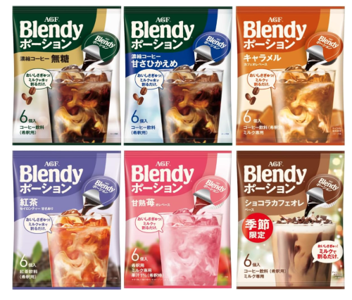 AGF Blendy Potion Coffee, Caramel, Tea, Matcha, Cocoa, Strawberry, 6 Types of Drink Comparison Set