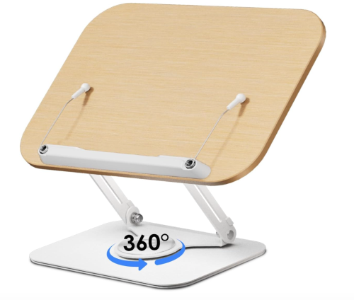 viozon Book Stand, Color: Light Wood Reading Stand, 360° Rotating Base, Adjustable Height, Foldable