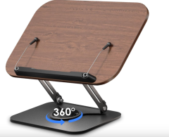 viozon Book Stand, Color: Dark brown, Reading Stand, 360 Degree Rotating Base, Stepless Height Adjustment
