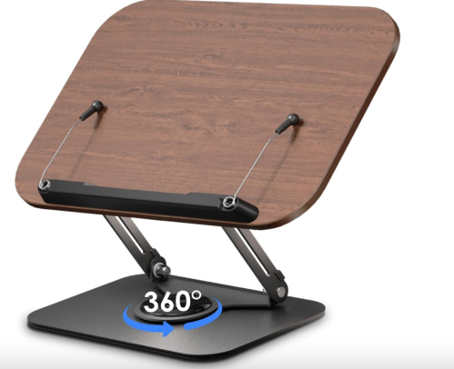 viozon Book Stand, Color: Dark brown, Reading Stand, 360 Degree Rotating Base, Stepless Height Adjustment