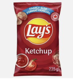 Lay’s Ketchup Flavoured Potato Chips – Family Size 235g Bags (Pack of 2) | Canadian Favourite Snack | Sweet & Tangy