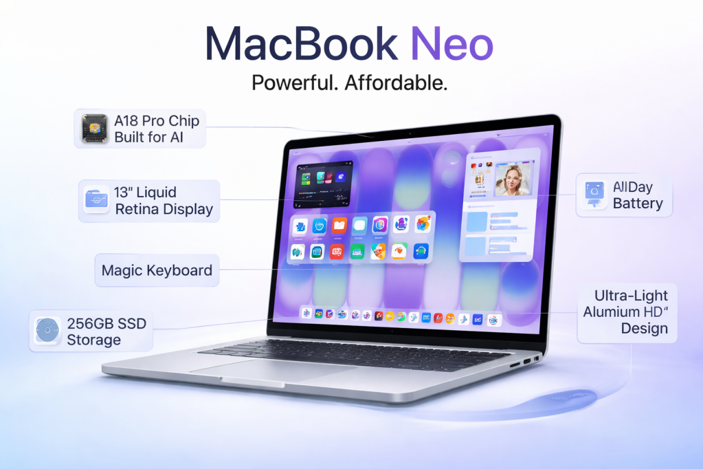 Apple MacBook Neo 13" Laptop – A18 Pro, 8GB RAM, 256GB SSD, Silver