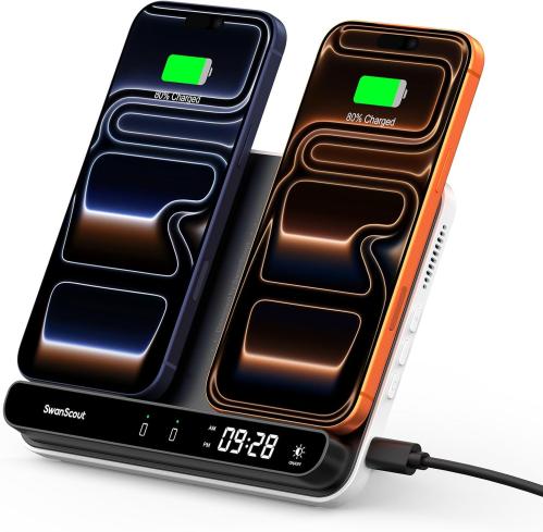 Dual Wireless Charger Stand – Foldable Charging Station for iPhone, Samsung & Pixel