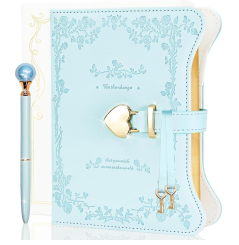 Locked Notebook, Diary with Key, Light Blue Garden