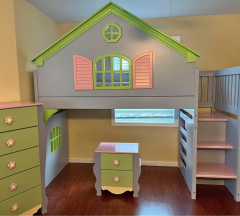 Dollhouse bunk bed with dresser and nightstand